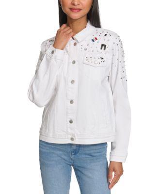 Women's Signature-Pin Embellished Denim Jacket Product Image