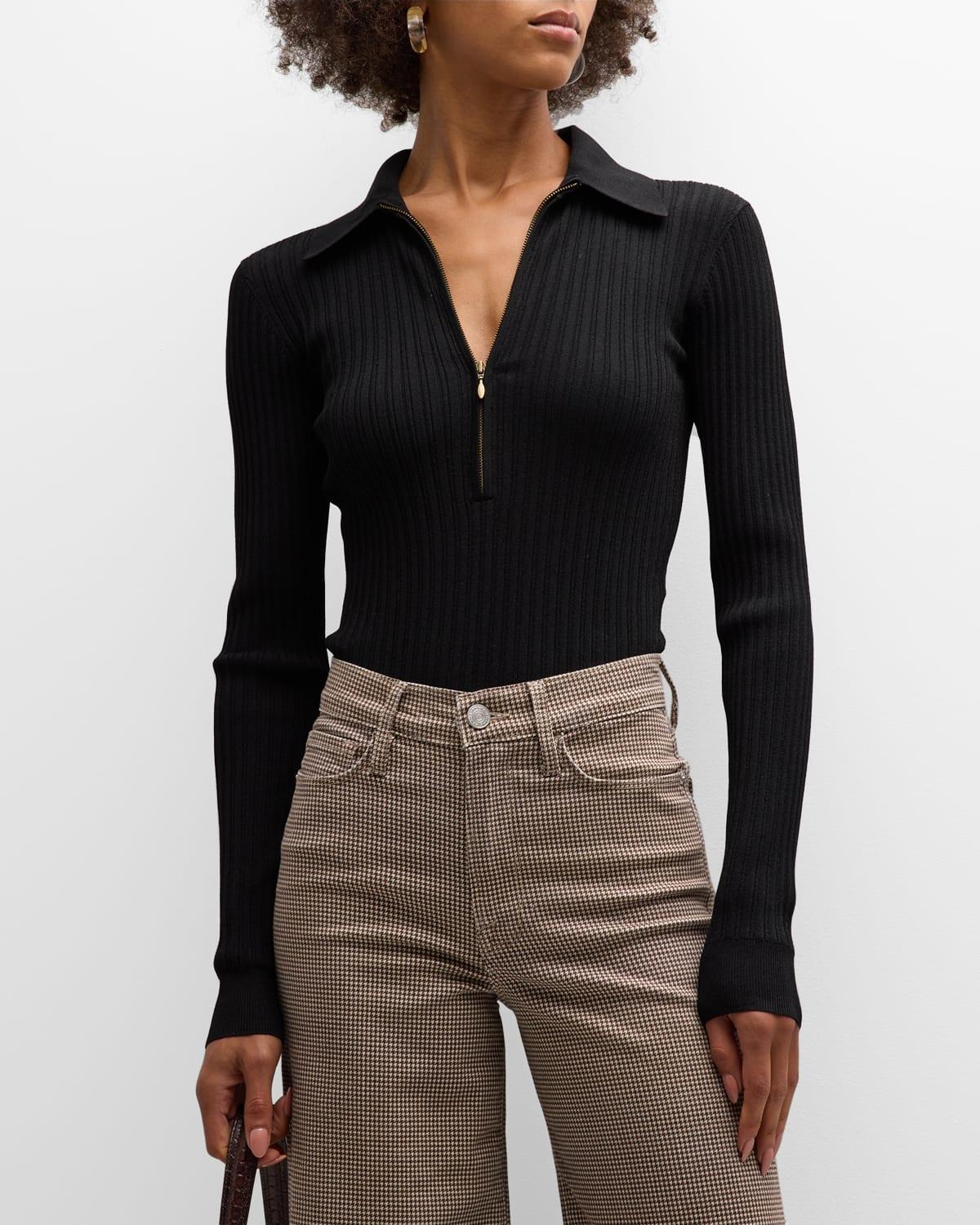 Rib-Knit Zip-Front Bodysuit Product Image