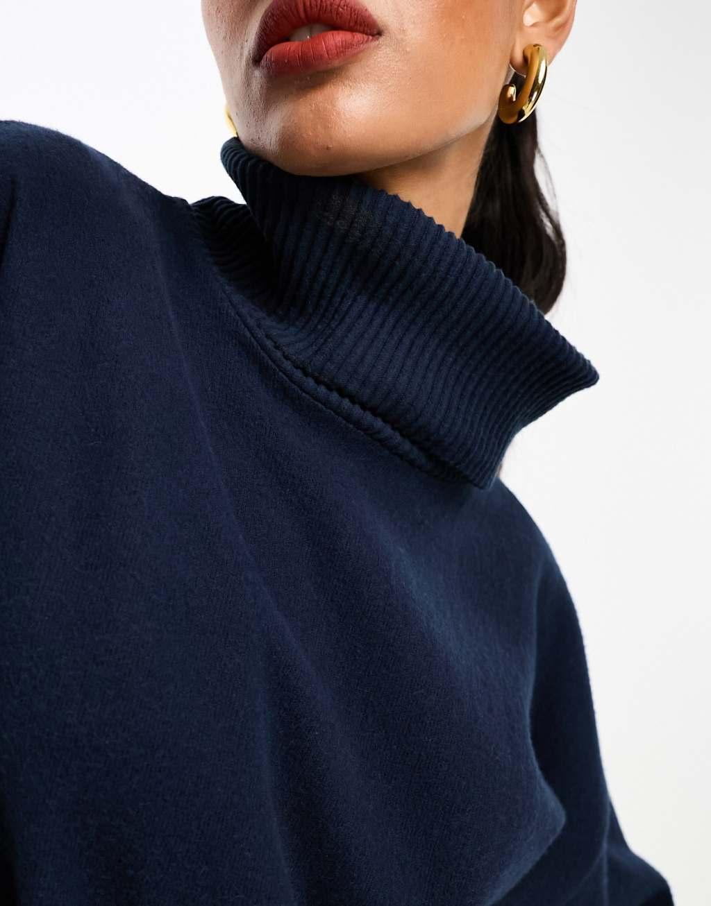 ASOS DESIGN supersoft long line turtleneck in navy - part of a set Product Image