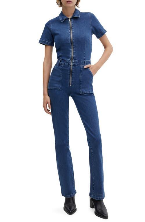 MANGO Straight Leg Zip-Up Denim Jumpsuit Product Image