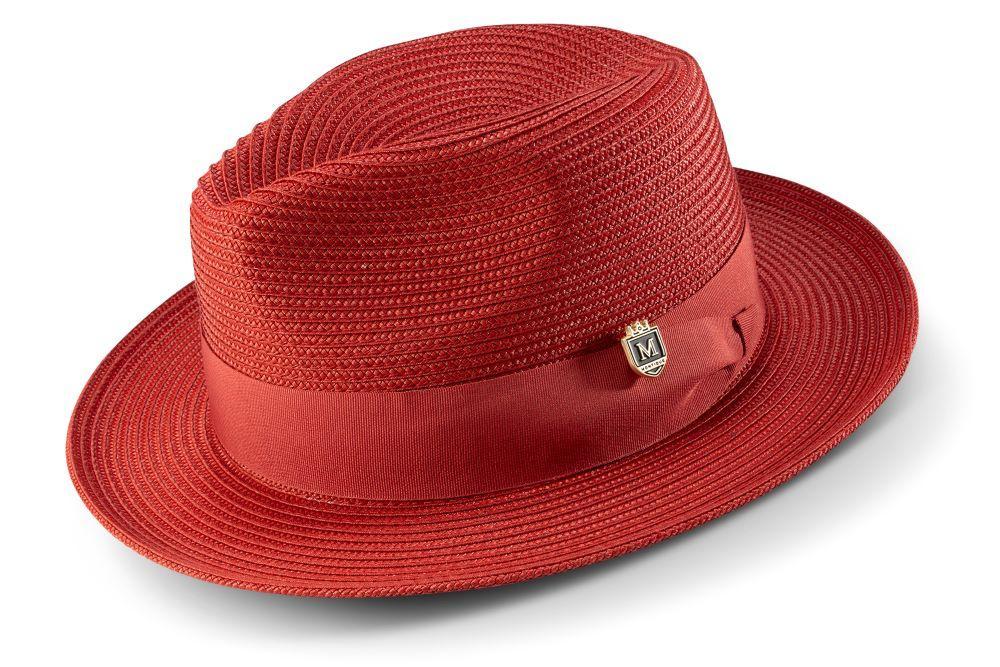 Crimson Braided Wide Brim Pinch Fedora Matching Grosgrain Ribbon Product Image