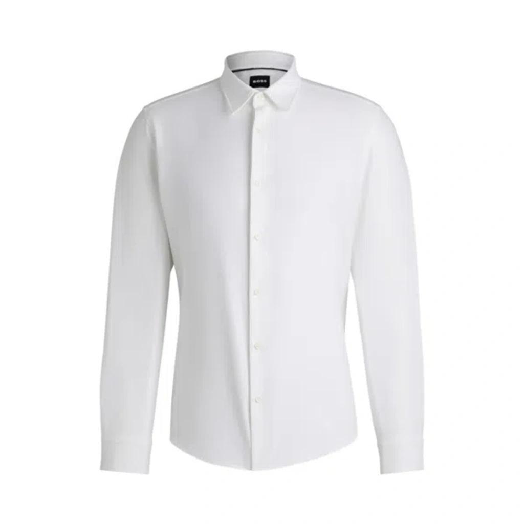 HUGO BOSS Slim-fit Shirt In Herringbone Performance-stretch Material In White Product Image