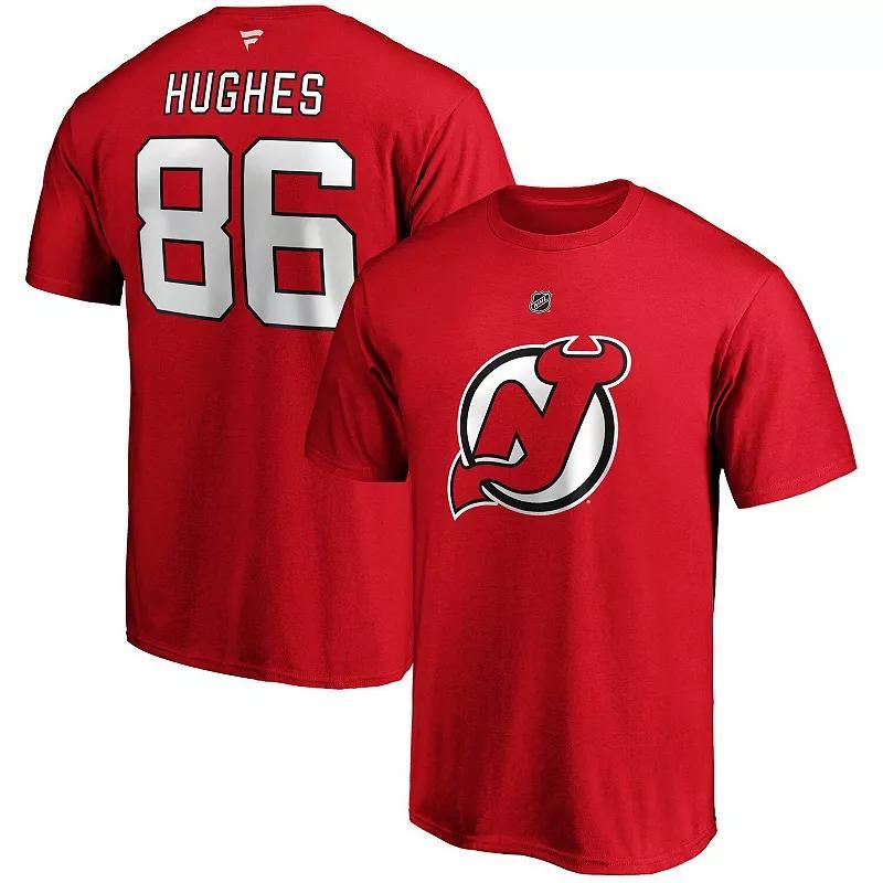 Mens Fanatics Branded Jack Hughes Red New Jersey Devils Big & Tall Name & Number T-Shirt Product Image