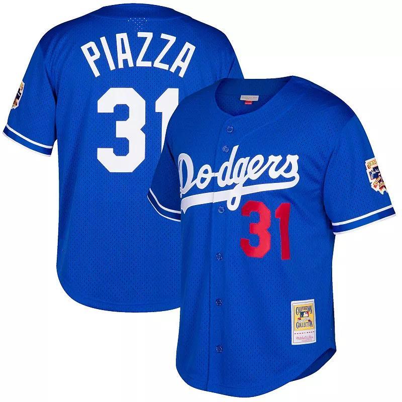 Mens Mitchell & Ness Mike Piazza Royal Los Angeles Dodgers Cooperstown Collection Mesh Batting Practice Button-Up Jersey - Royal Product Image