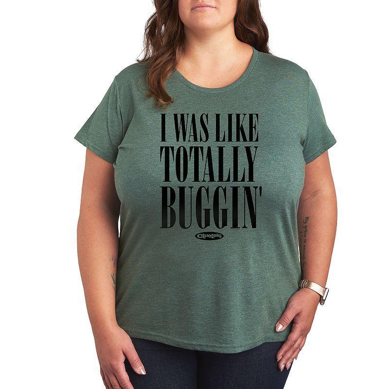 Plus Clueless Totally Buggin Graphic Tee, Womens Grey Green Product Image