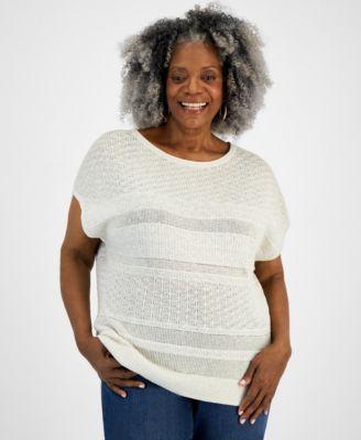 Plus Size Dolman-Sleeve Metallic Sweater, Created for Macy's Product Image