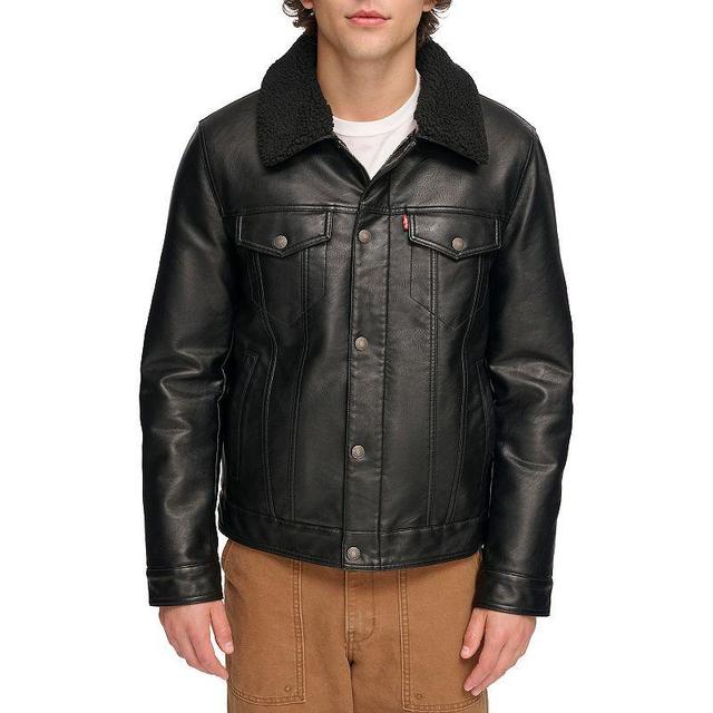 Mens Levis Faux Leather Sherpa Collar Trucker Jacket Product Image