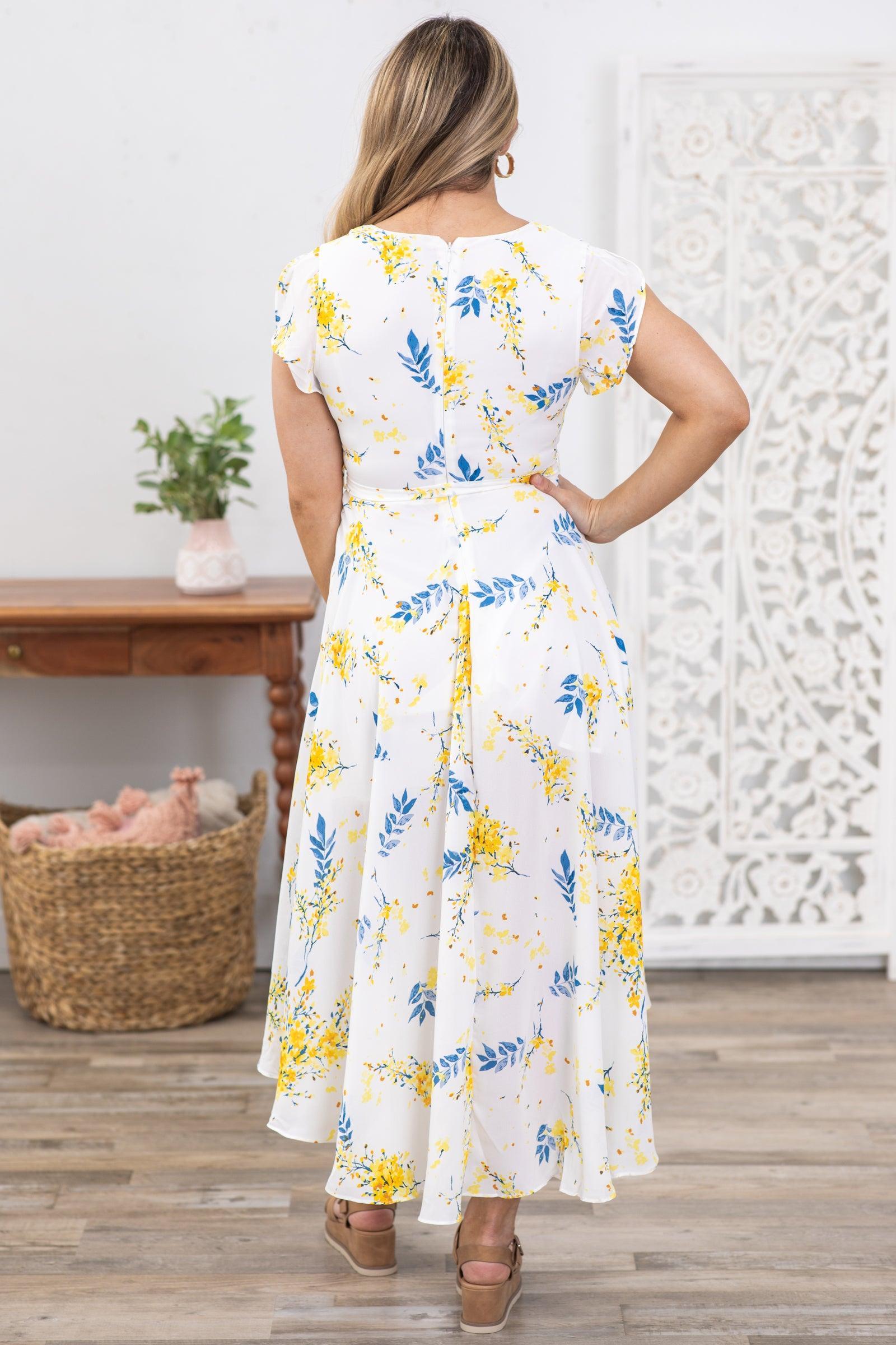 White and Yellow Floral High Low Maxi Dress Product Image