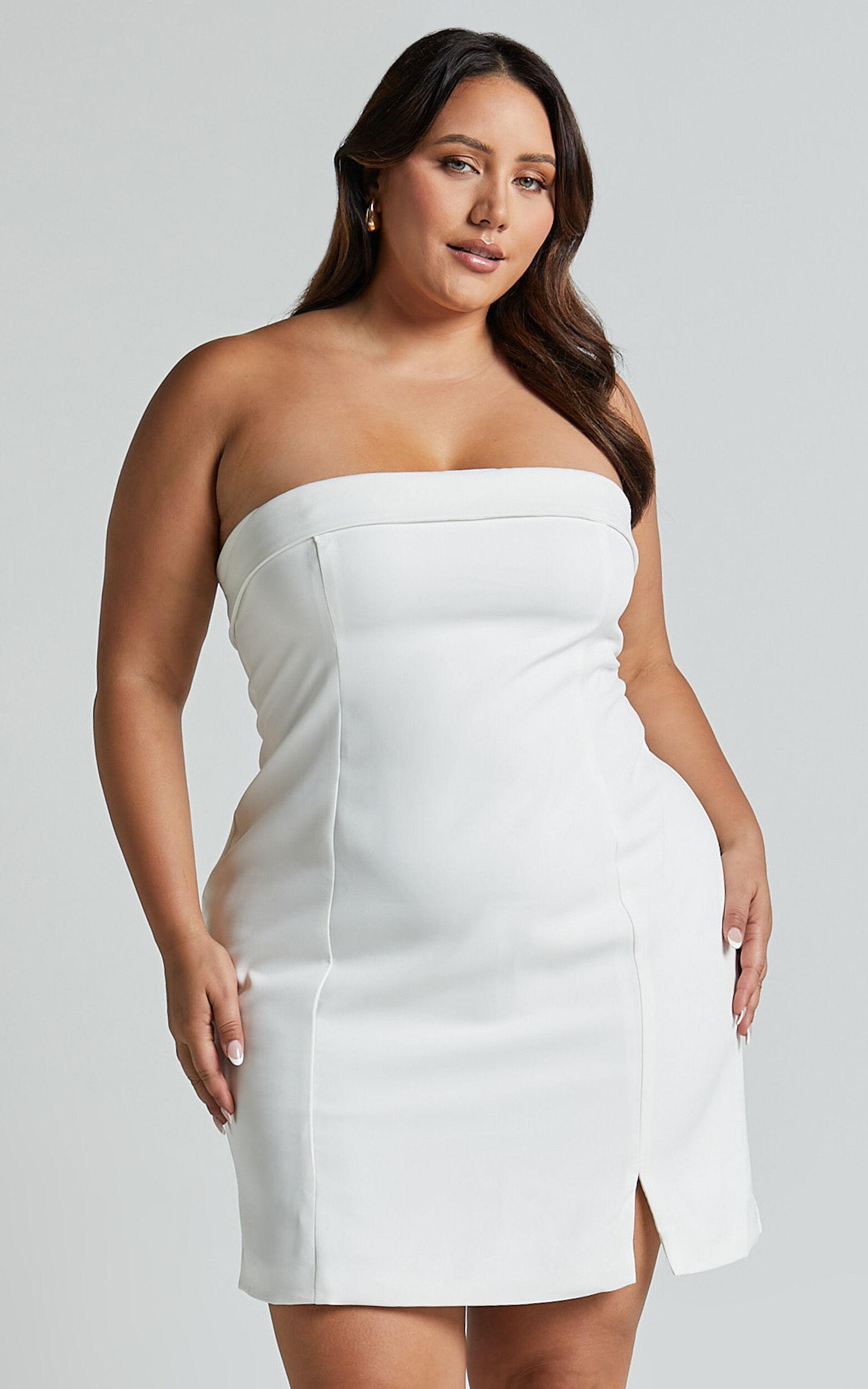 Tricia Mini Dress - Strapless Foldover Neckline Dress in White Product Image