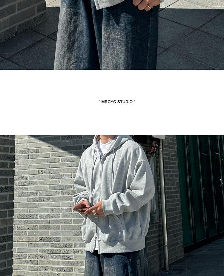 Plain Zip-Up Hoodie Product Image