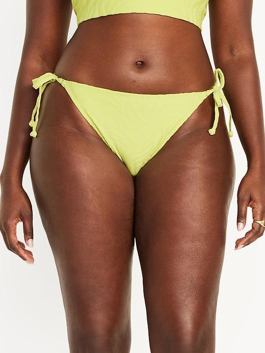 Mid-Rise Textured String Bikini Swim Bottoms Product Image