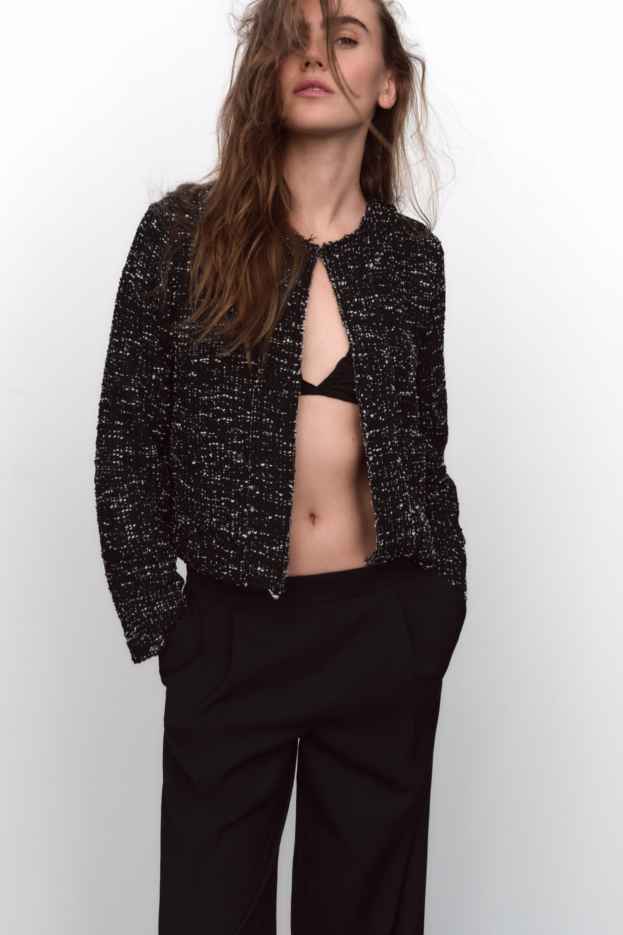 TEXTURED WEAVE JACKET WITH POCKETS Product Image