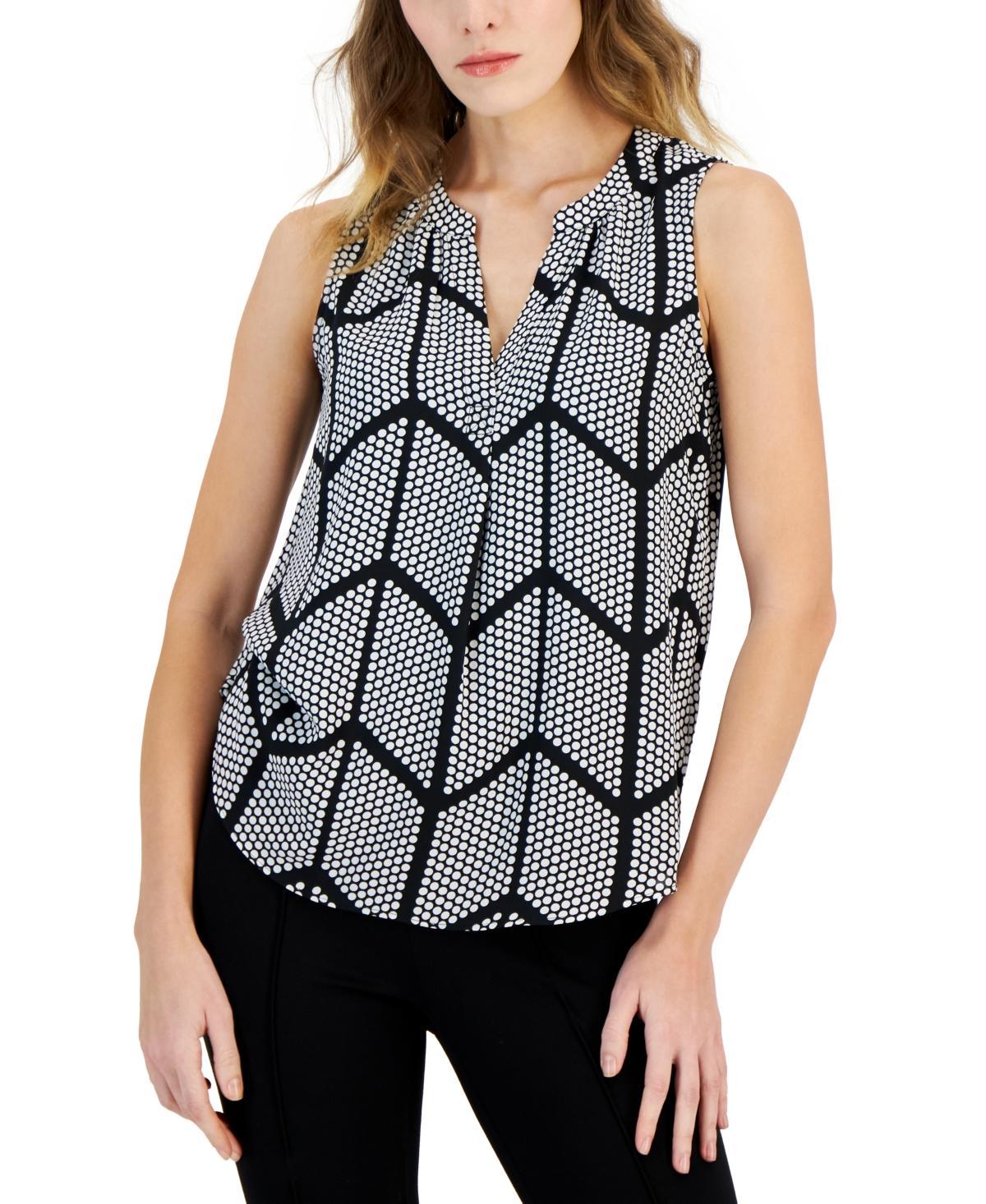 Women's Printed Split-Neck Sleeveless Top Product Image