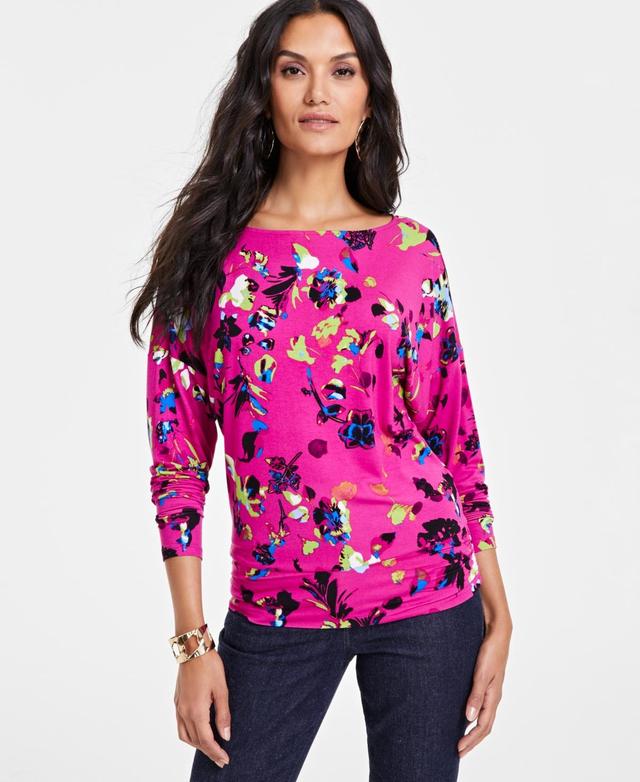 I.n.c. International Concepts Womens Printed Draped-Shoulder Top, Created for Macys Product Image