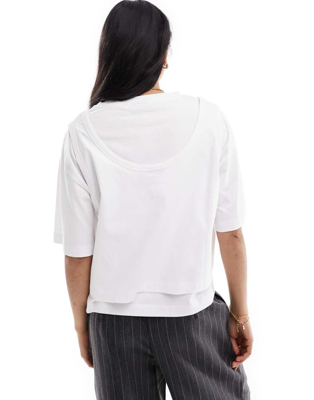 ASOS DESIGN double layer boxy tee in white Product Image