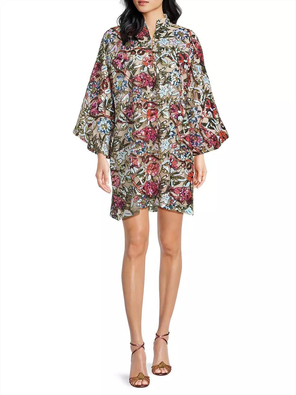 Floral Sequined Mini Kaftan Product Image