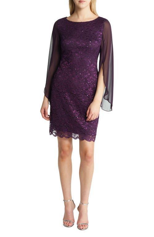 Connected Apparel Womens Cape Long Sleeve Lace Cocktail Dress Product Image