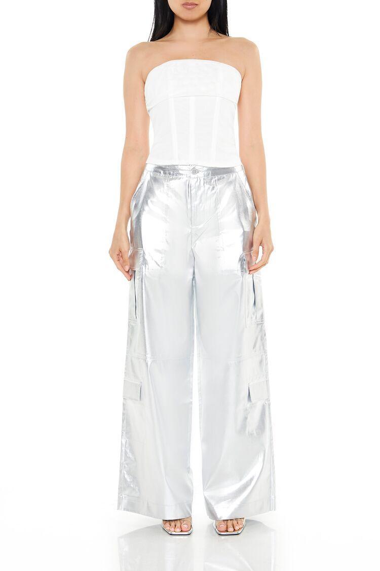 Satin Metallic Cargo Pants | Forever 21 Product Image