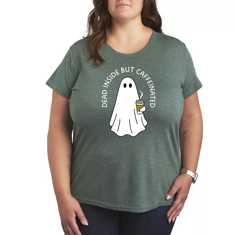 Plus Size Caffeinated Ghost Graphic Tee, Womens Grey Green Product Image