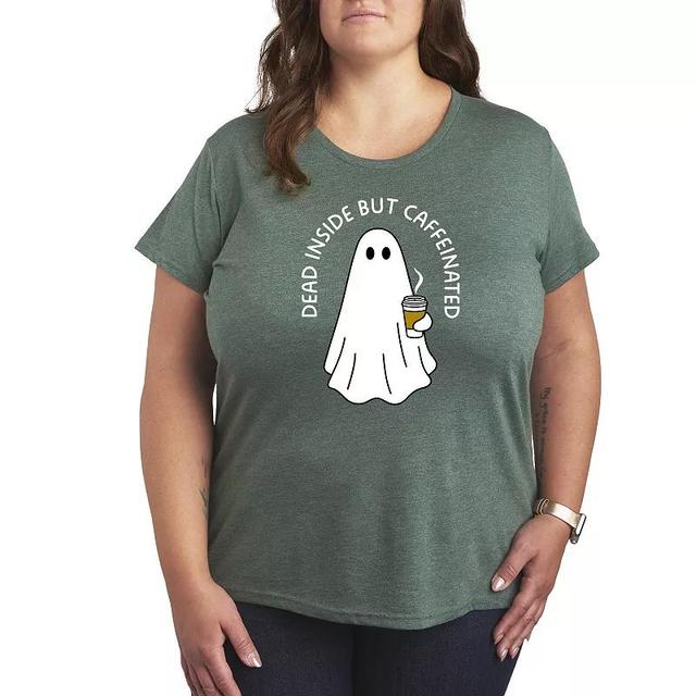 Plus Size Caffeinated Ghost Graphic Tee, Womens Grey Green Product Image