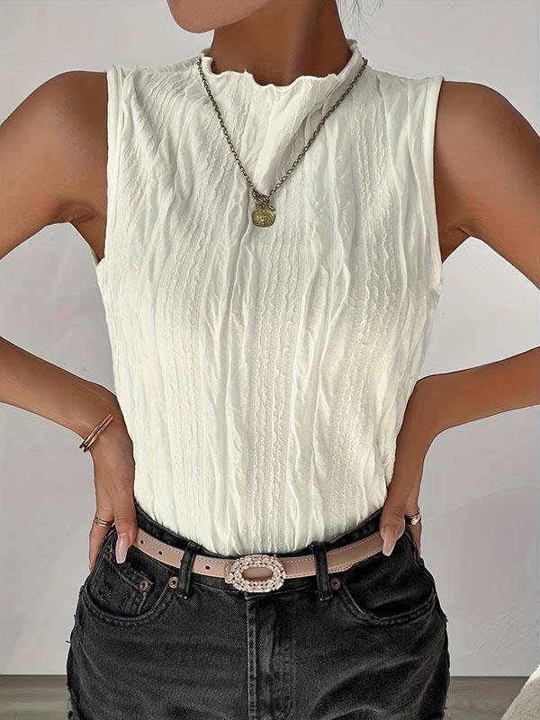 Loose Sleeveless Solid Color Mock Neck Vest Top product image