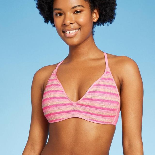 Womens Striped Crochet Bralette Bikini Top - Wild Fable Light M Product Image