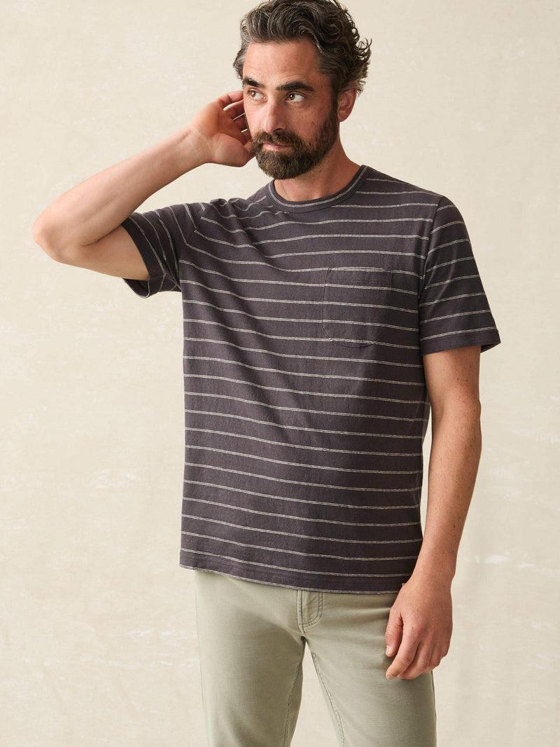 Short-Sleeve Hemp Blend Tee - Black Iron Ivory Stripe Product Image