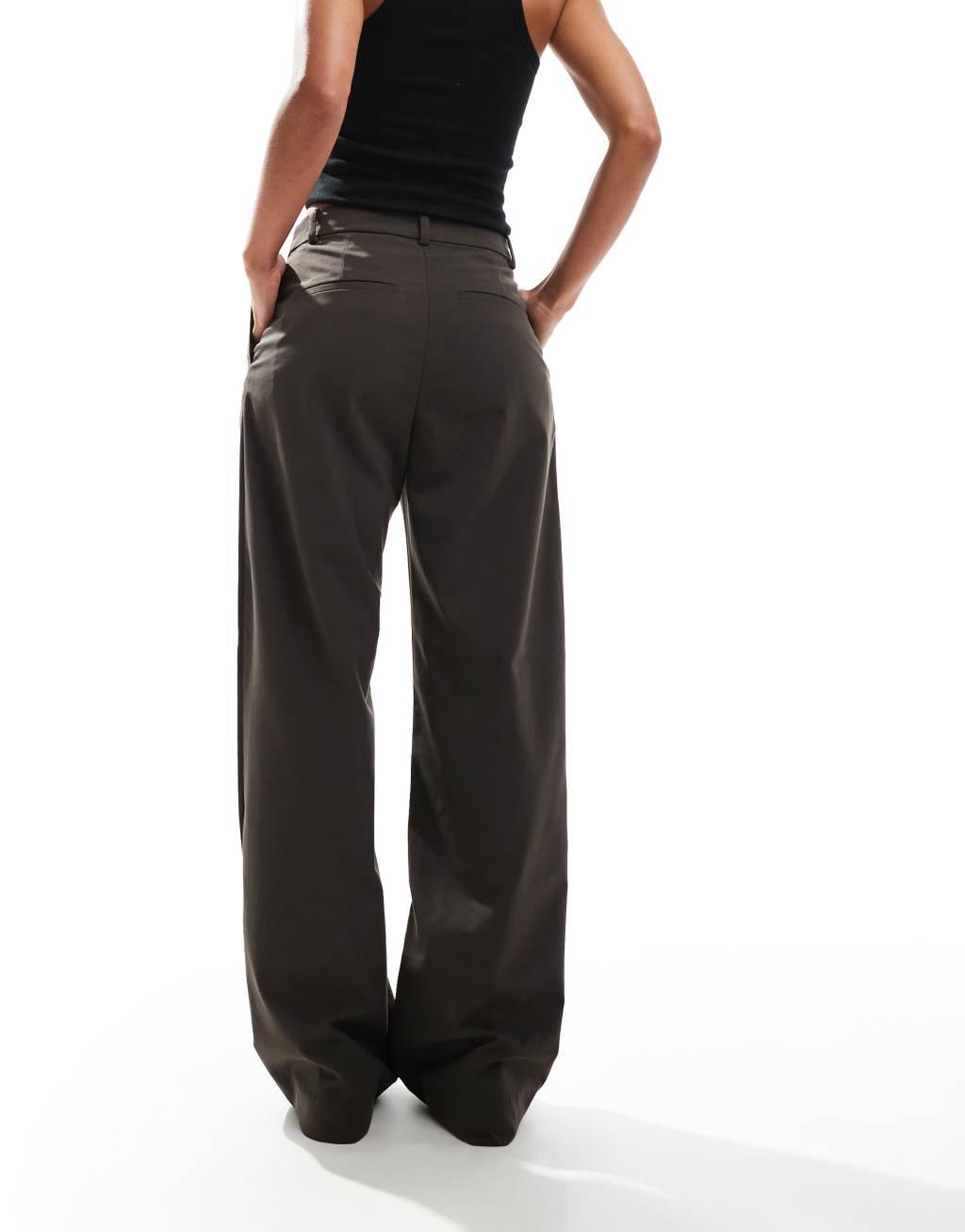 Weekday Drew mid waist slouchy pants with front pleats in gray melange pinstripe Product Image