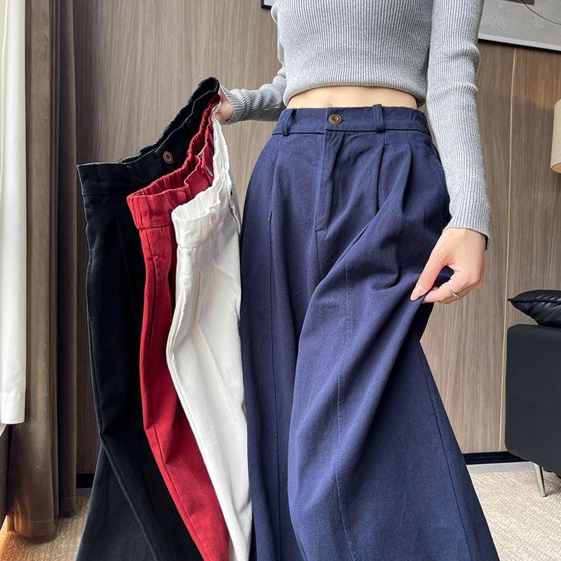 High Rise Plain Wide Leg Pants Product Image