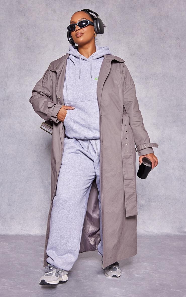 Plus Grey Belted Cuff Detail Trench Coat Product Image