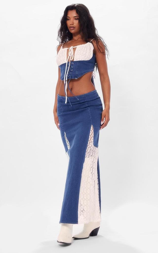 Indigo Denim Lace Insert Maxi Skirt Product Image