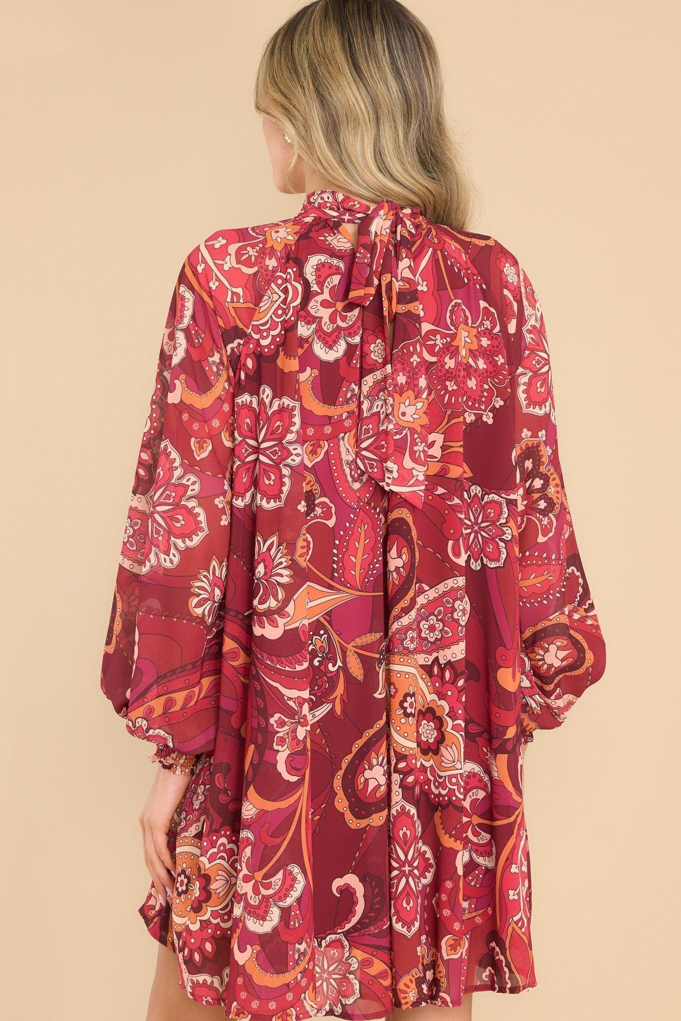 Aura Creative Dreamer Burgundy Multi Print Dress Product Image