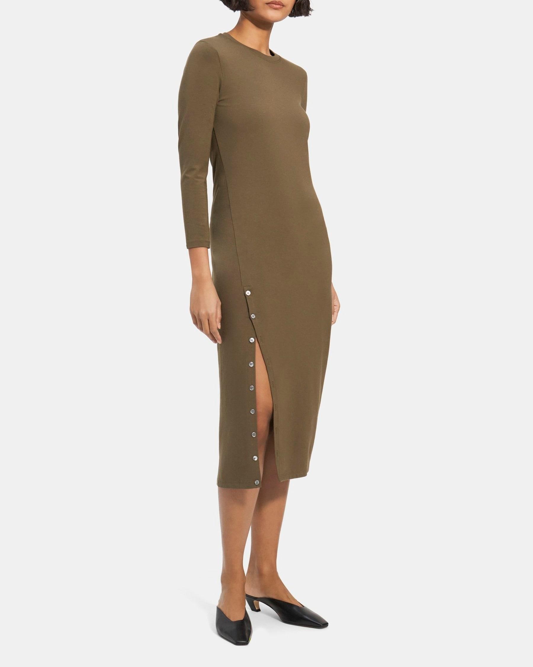 Button-Hem Long-Sleeve Dress in Modal Cotton Product Image