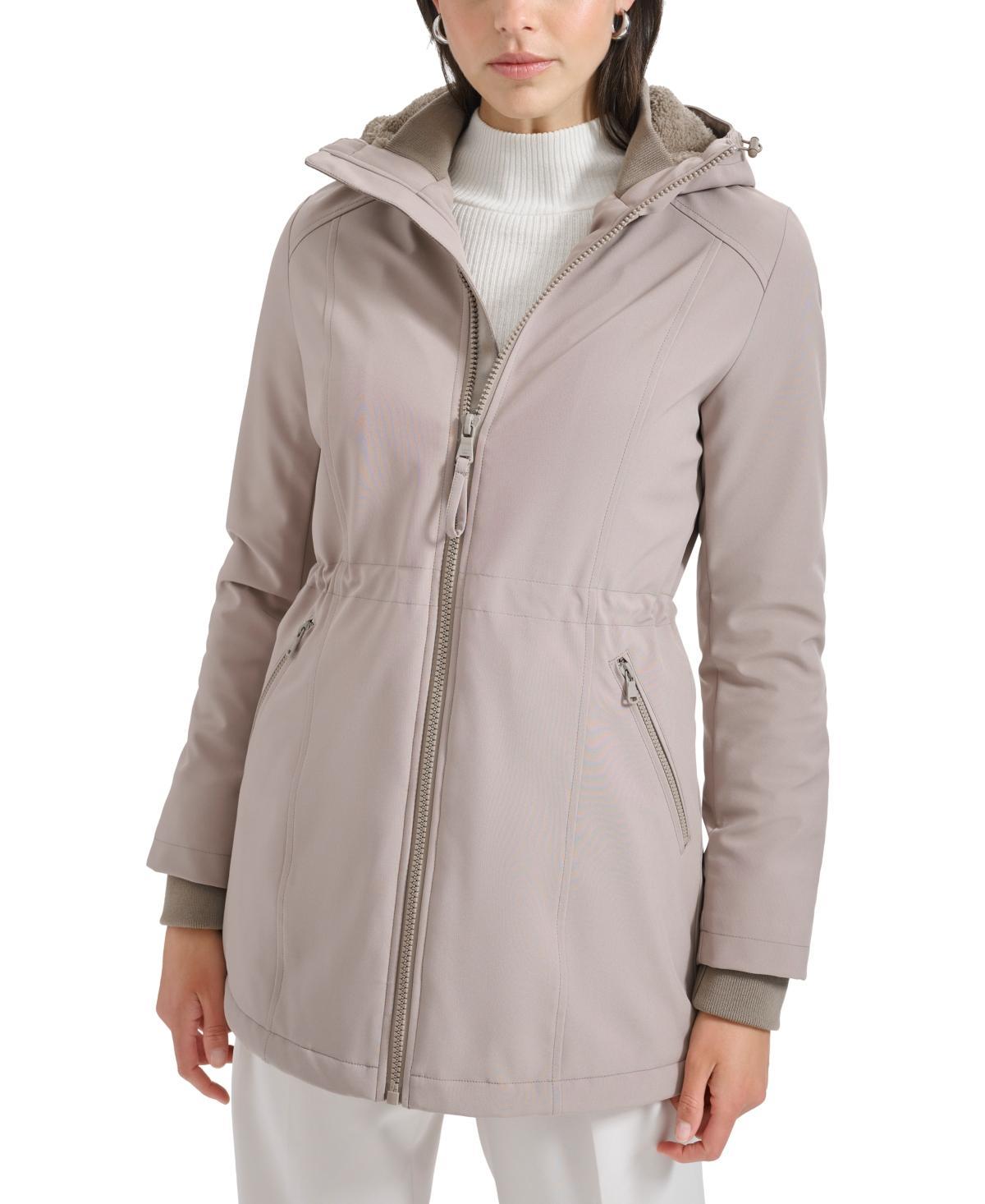 Calvin Klein Womens Hooded Faux-Fur-Lined Anorak Raincoat Product Image