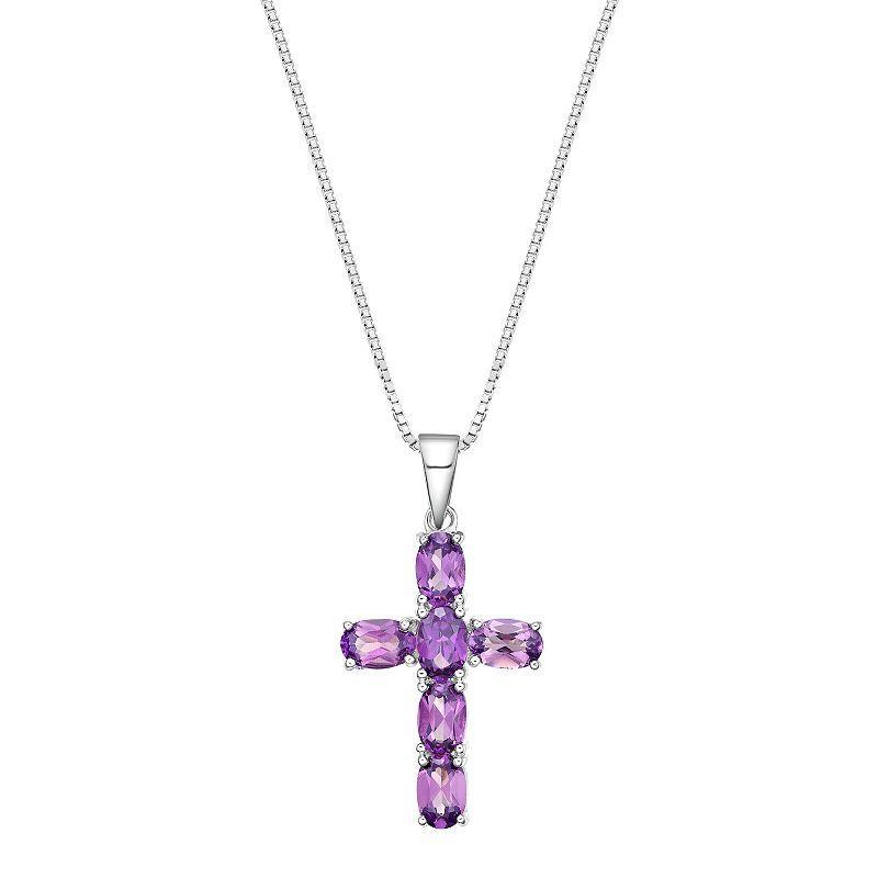 Gemminded Sterling Silver Lab-Created Alexandrite Cross Pendant Necklace, Womens Product Image