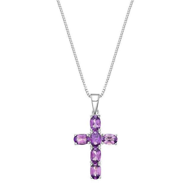 Gemminded Sterling Silver Lab-Created Alexandrite Cross Pendant Necklace, Womens Product Image