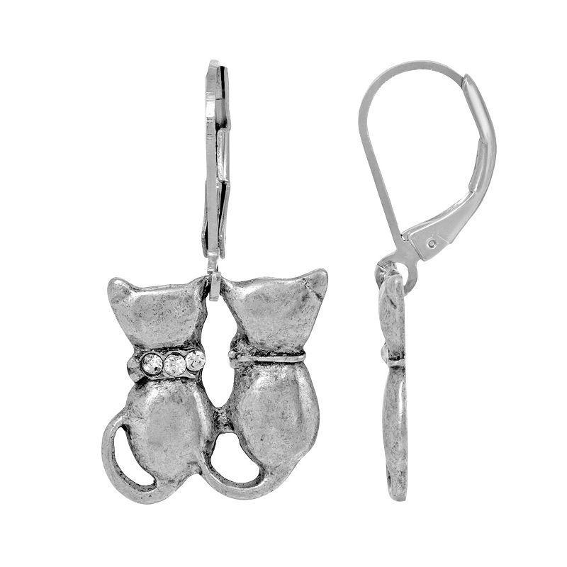 2028 Womens Silver Tone Crystal Double Cat Wire Earrings Product Image