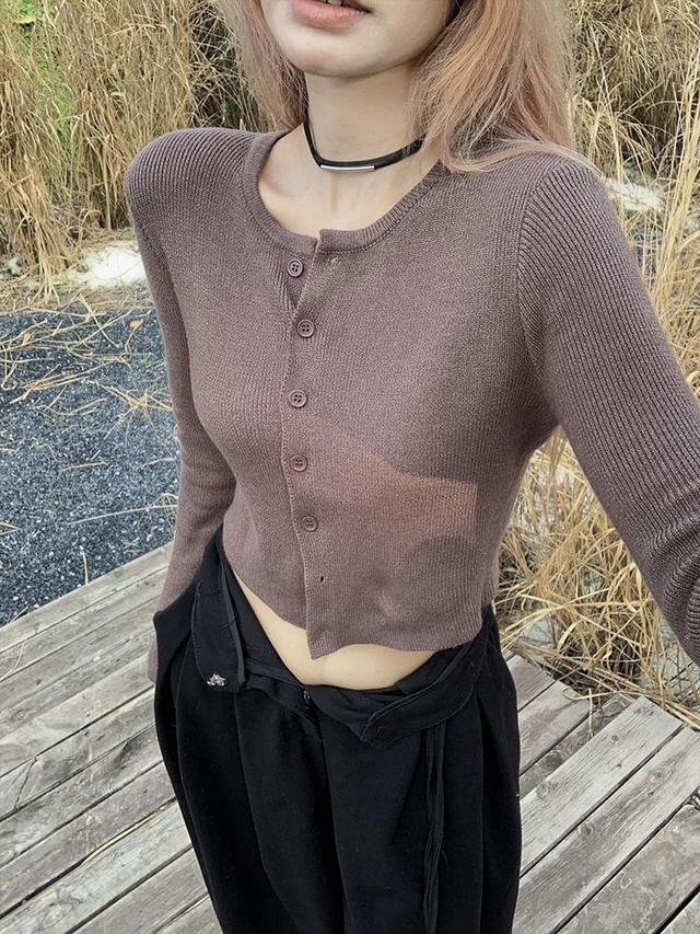 Plain Crop Button-Up Cardigan Product Image