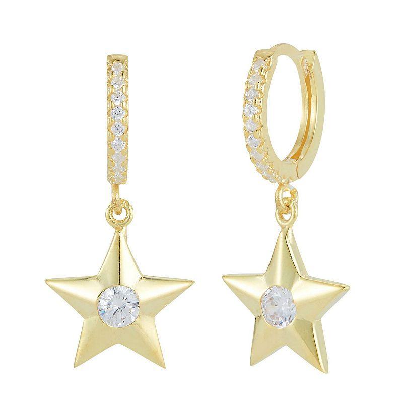 Sunkissed Sterling Cubic Zirconia Star Hoop Drop Earrings, Womens, Gold Product Image