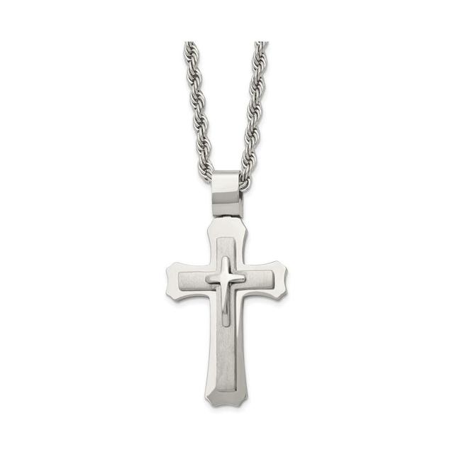 Chisel Brushed Triple Layer Cross Pendant Rope Chain Necklace Product Image