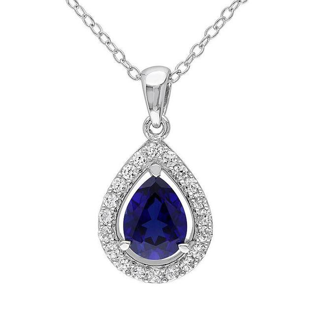 Stella Grace Lab-Created Blue Sapphire & Lab-Created White Sapphire Sterling Silver Teardrop Halo Pendant Necklace, Womens Product Image