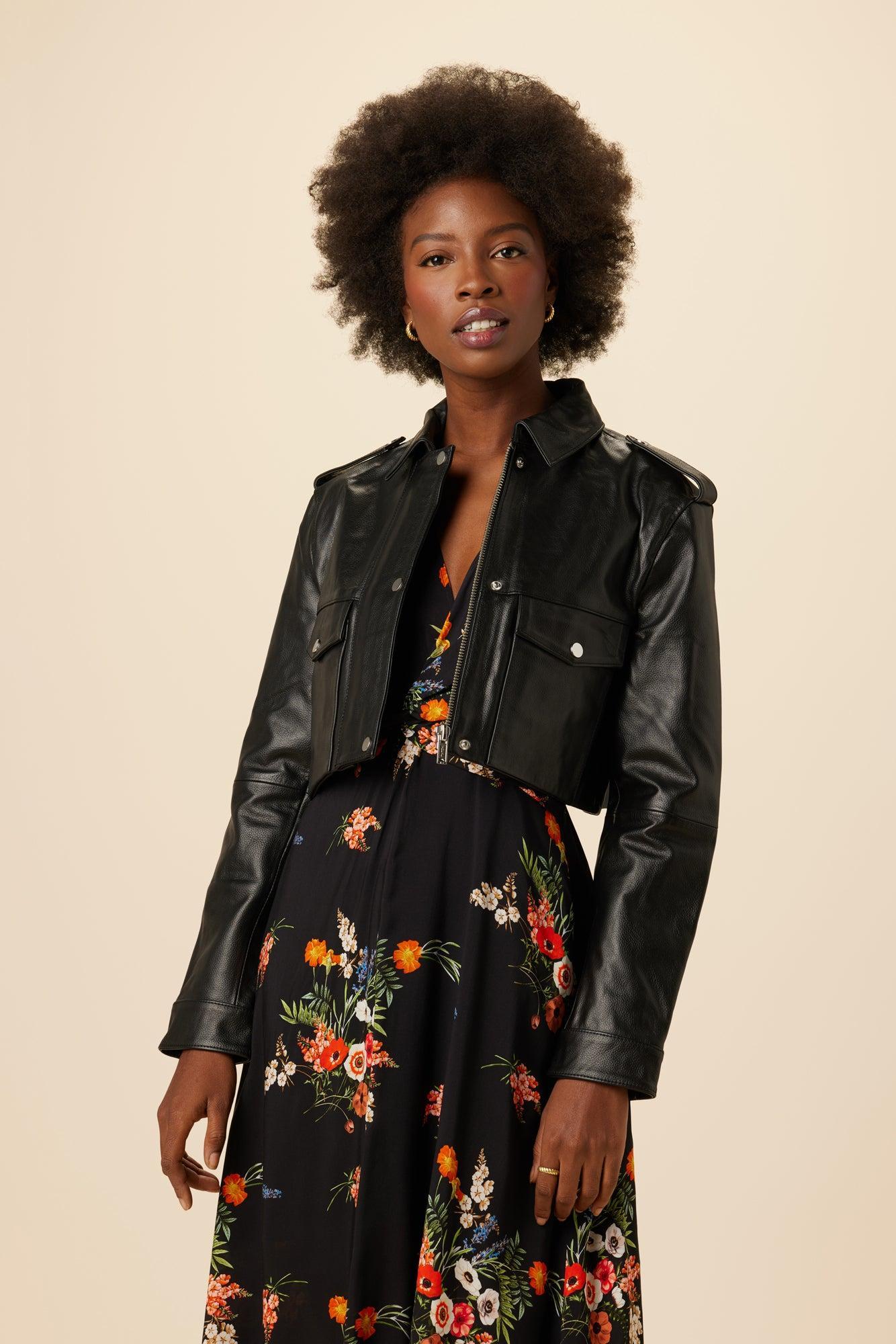 Deadwood Bella Cropped Leather Jacket - Black Product Image