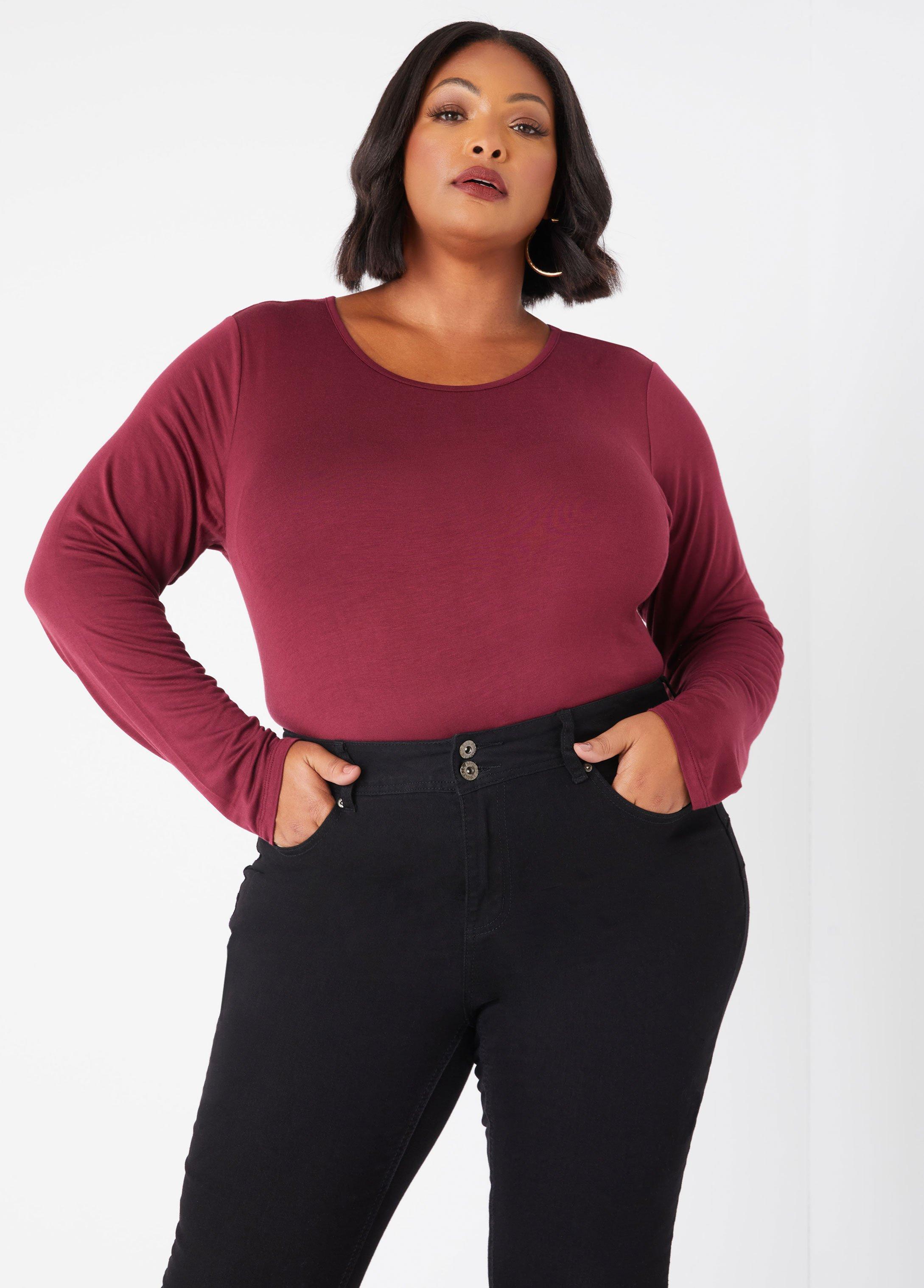 Plus Size Basic Long Sleeved Jersey Tee Ashley Stewart Product Image