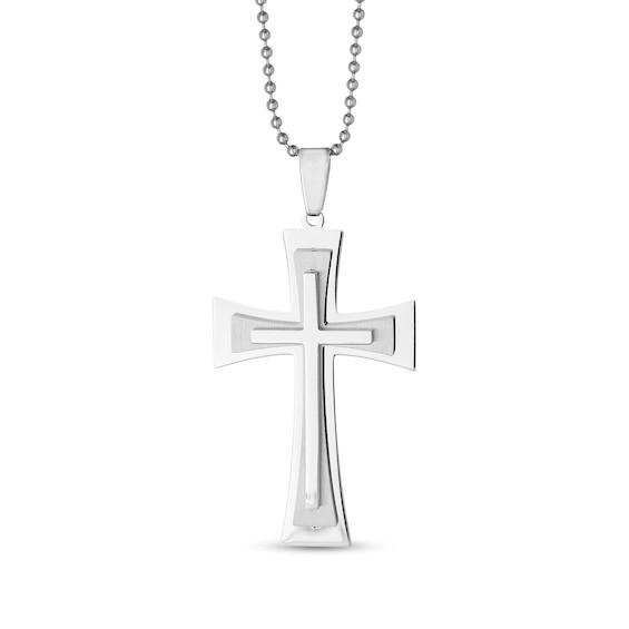 Men's Triple Layer Cross Pendant in Stainless Steel - 22" Product Image