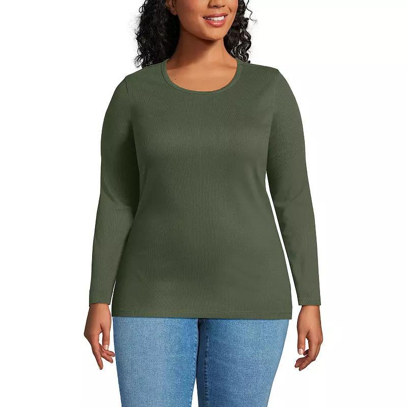 Plus Size Lands End Long Sleeve Micro Rib Crewneck Top, Womens product image