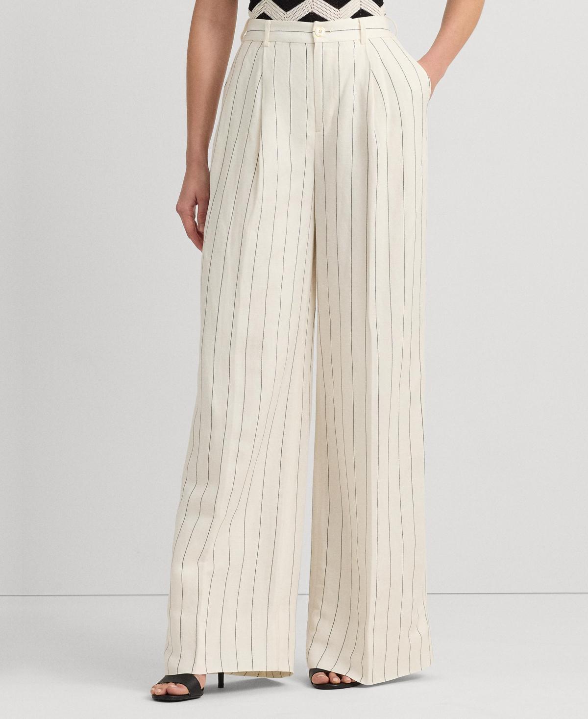 Lauren Ralph Lauren Womens Striped Wide-Leg Pants - Mascarpone Cream Product Image