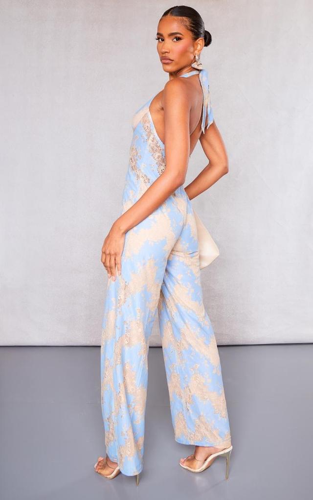 Blue Lace Underwired Corset Halter Jumpsuit Product Image