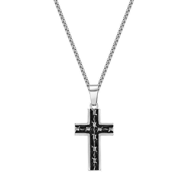 Mens LYNX Black Ion-Plated Stainless Steel Cross Pendant Necklace Multicolor Product Image