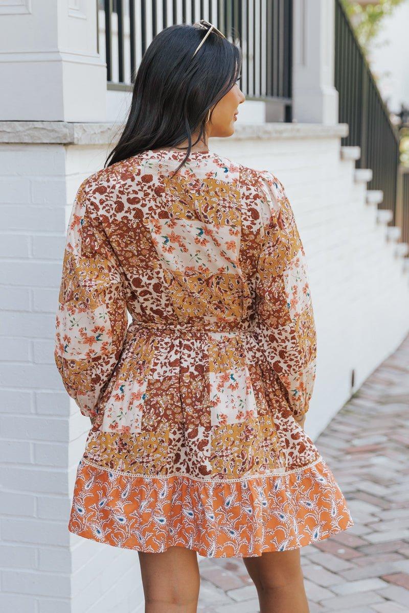 Orange Floral Print Belted Mini Dress - FINAL SALE Product Image