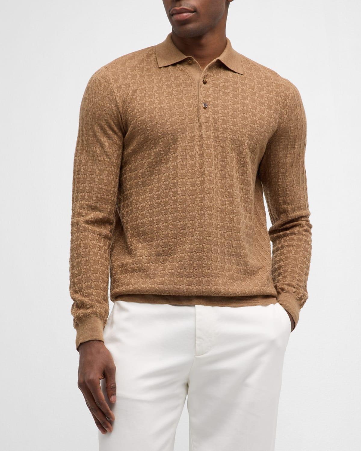 Mens Textured Wool Polo Sweater Product Image